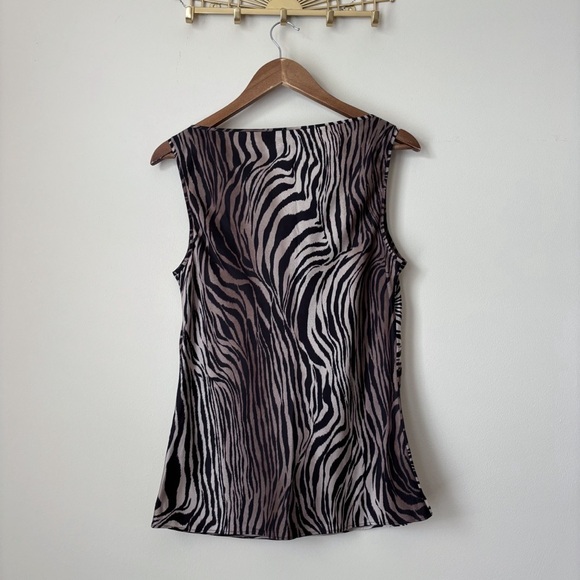 Lafayette 148 Zebra Cowl Neck Silk Blouse 10 Sleeveless Black Tan - Picture 3 of 7